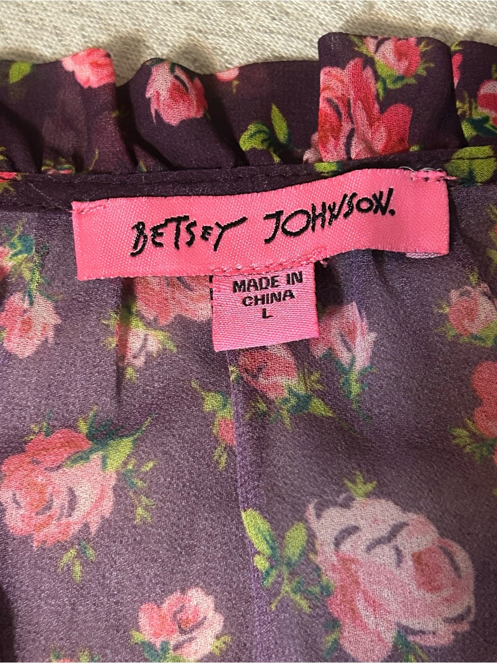 Betsey Johnson Romantic Floral Roses Maxi Dress Burgundy Pink Cottagecore Boho L - Picture 10 of 16